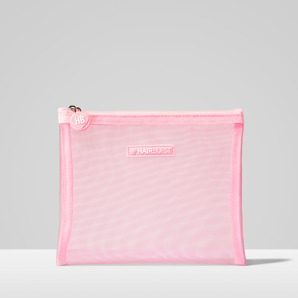 Ružová kozmetická sieťovinová taška